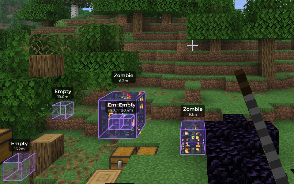 Spawner Nametags labelling spawners with mob type and distance